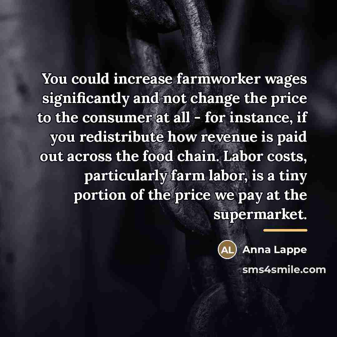 “You could increase farmworker wages significantly and not change the…” quote by Anna Lappe