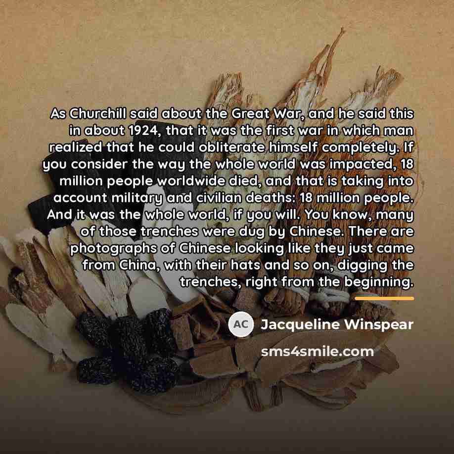 “As Churchill said about the Great War, and he said…” quote by Jacqueline Winspear