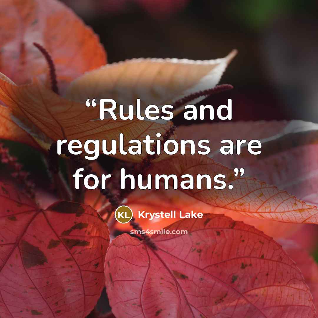 “Rules and regulations are for humans.” quote by Krystell Lake