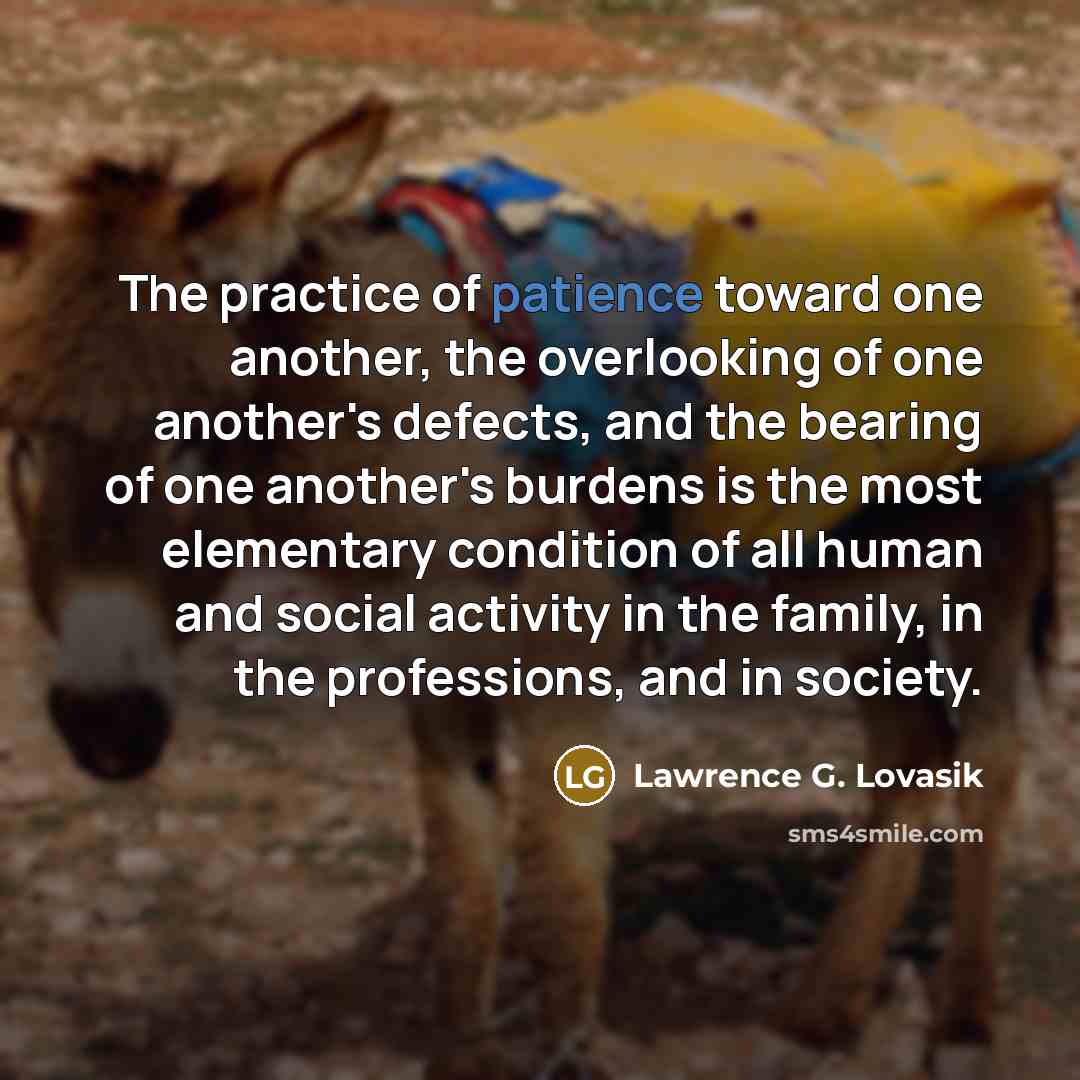 “The practice of patience toward one another, the overlooking of…” quote by Lawrence G. Lovasik