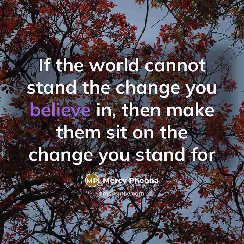 “If the world cannot stand the change you believe in,…” quote by Mercy Pheona