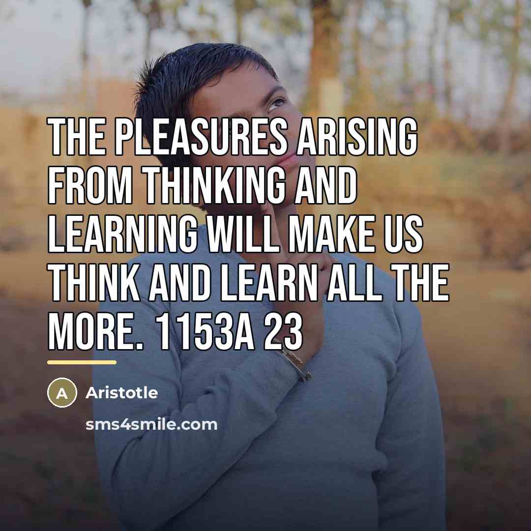 “The pleasures arising from thinking and learning will make us…” quote by Aristotle