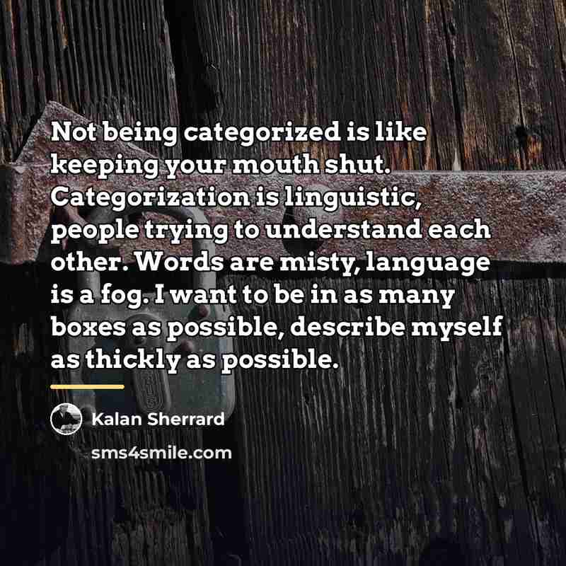 “Not being categorized is like keeping your mouth shut. Categorization…” quote by Kalan Sherrard