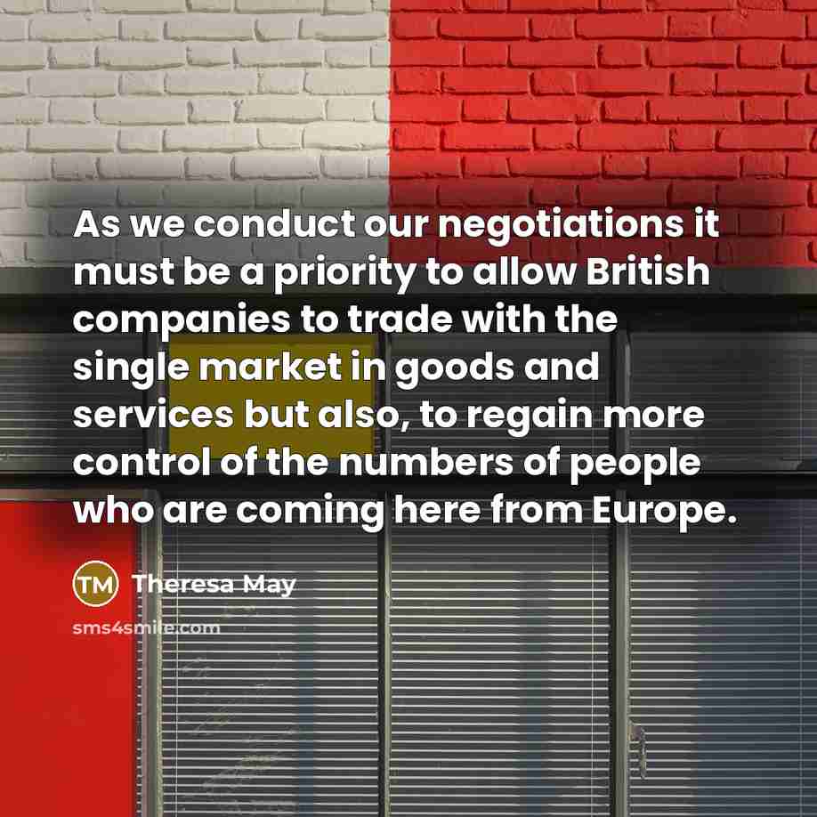 “As we conduct our negotiations it must be a priority…” quote by Theresa May