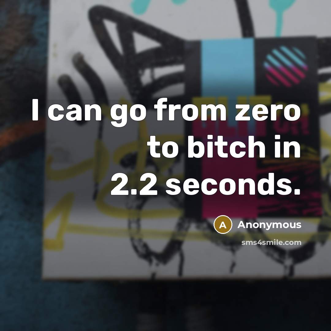 “I can go from zero to bitch in 2.2 seconds.” quote by Anonymous