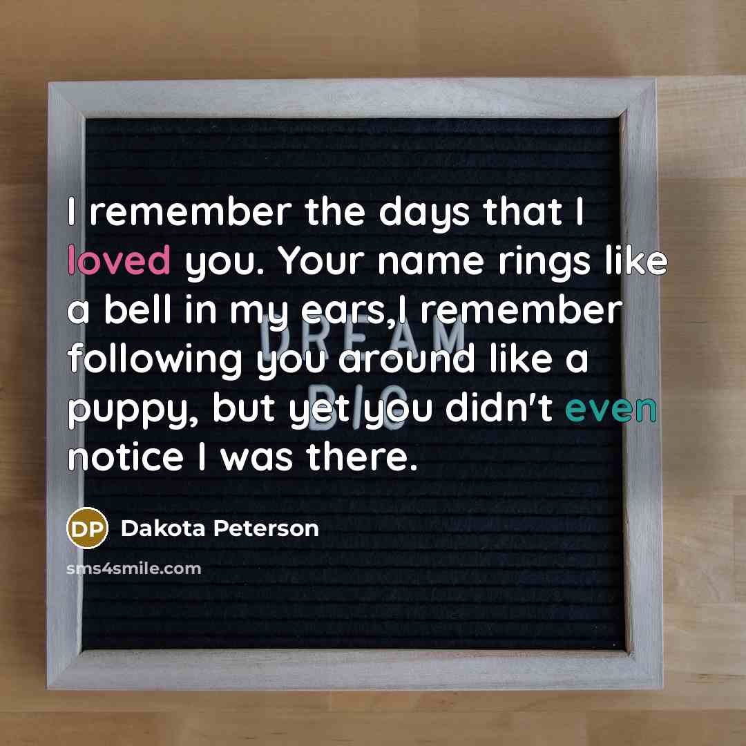 “I remember the days that I loved you. Your name…” quote by Dakota Peterson