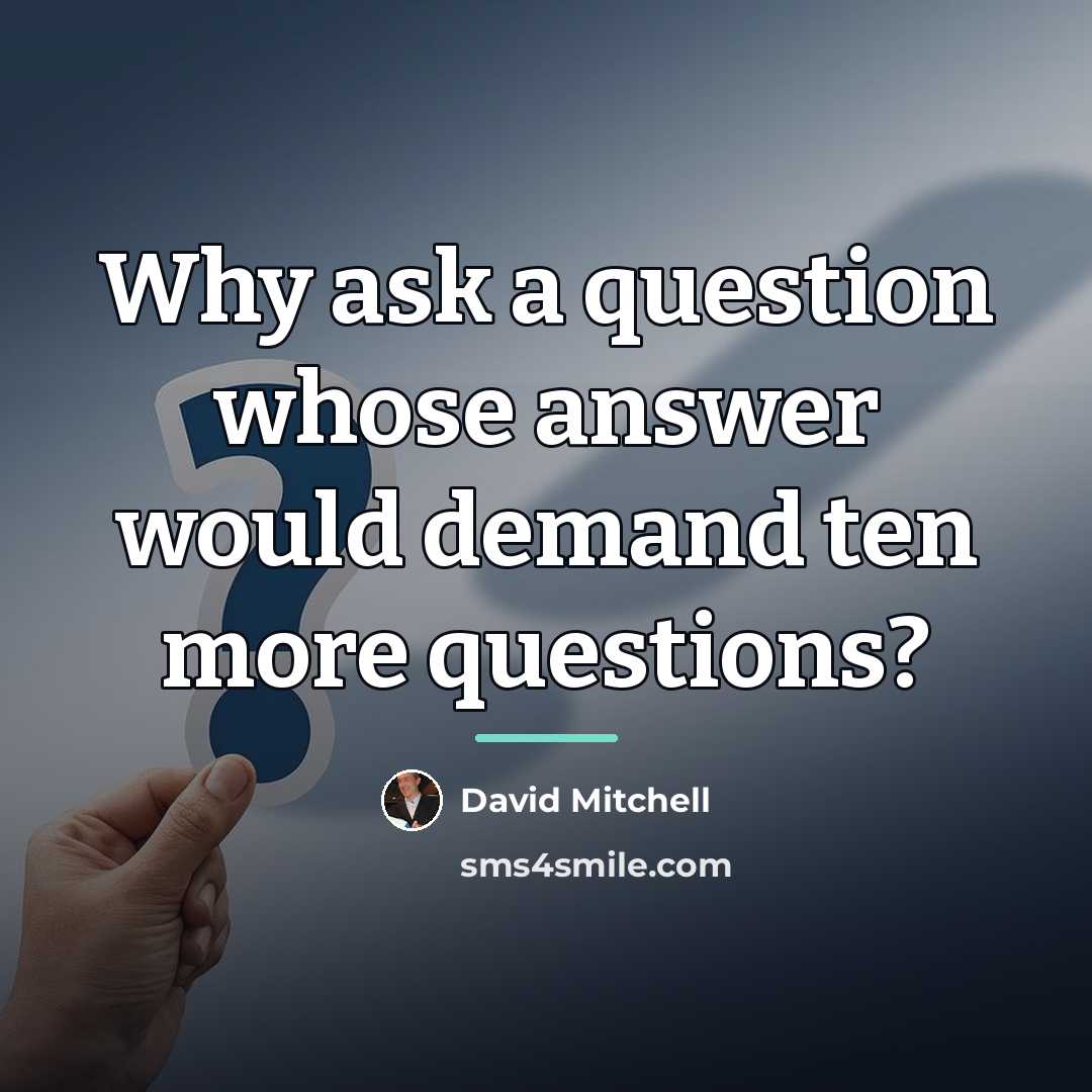 “Why ask a question whose answer would demand ten more…” quote by David Mitchell