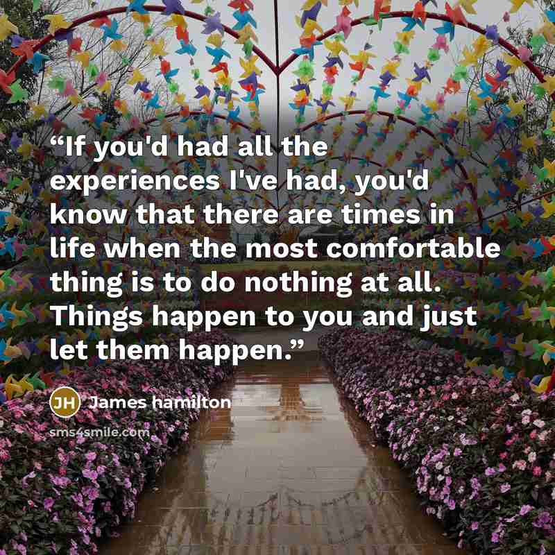“If you'd had all the experiences I've had, you'd know that there are times in life when the most comfortable thing is to do nothing at all. Things happen to you and just let them happen.” quote by James hamilton