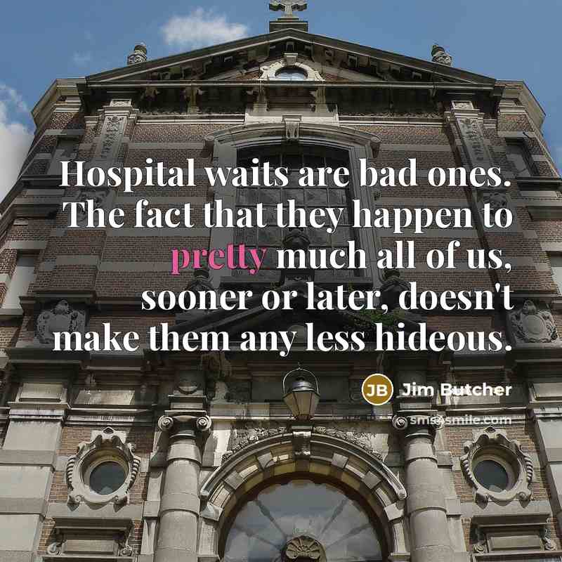 “Hospital waits are bad ones. The fact that they happen…” quote by Jim Butcher