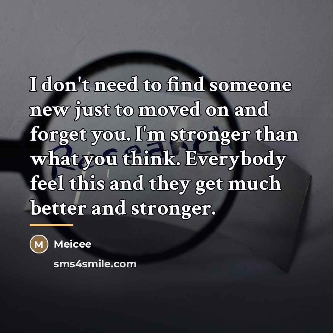 “I don't need to find someone new just to moved…” quote by Meicee