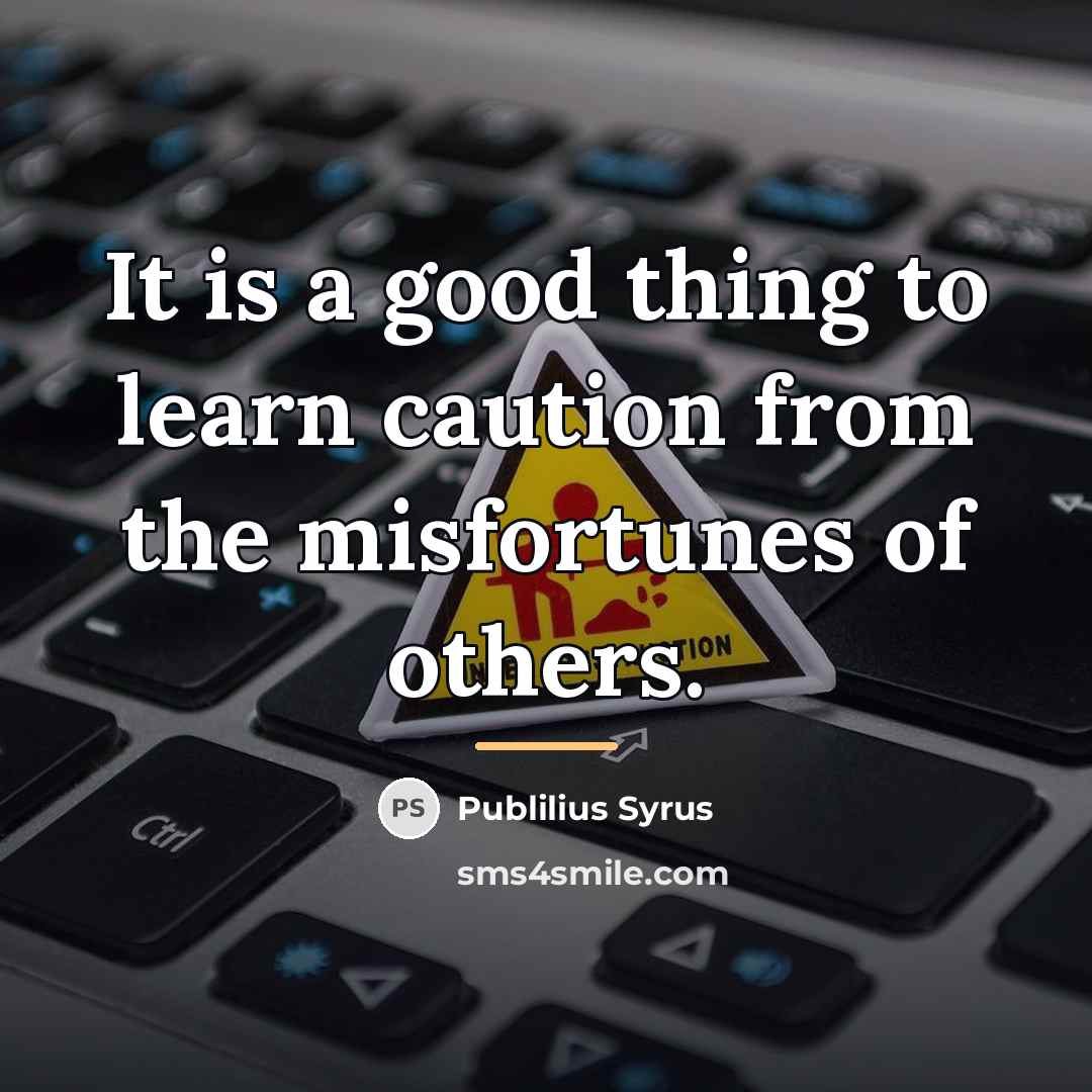 “It is a good thing to learn caution from the…” quote by Publilius Syrus