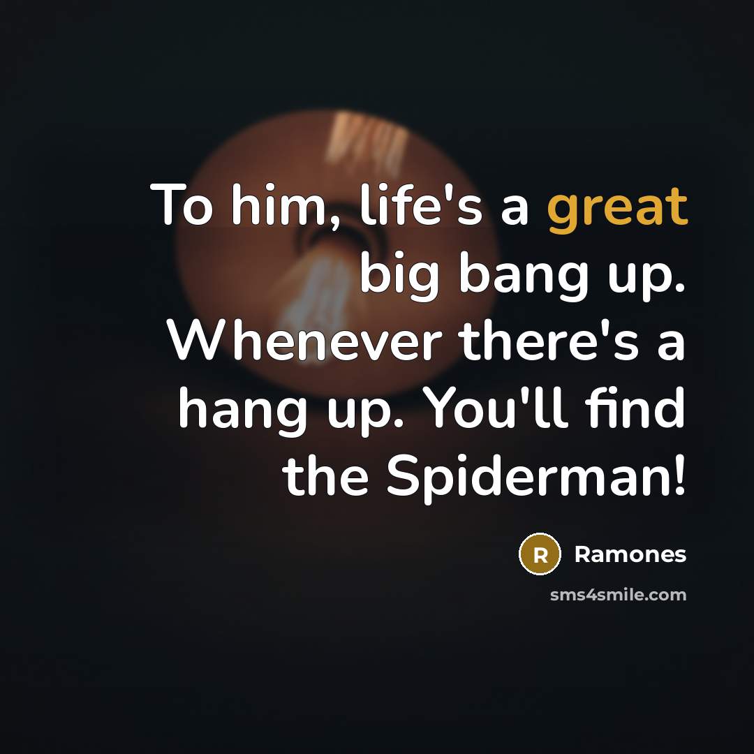 “To him, life's a great big bang up. Whenever there's a hang up. You'll find the Spiderman!” quote by Ramones