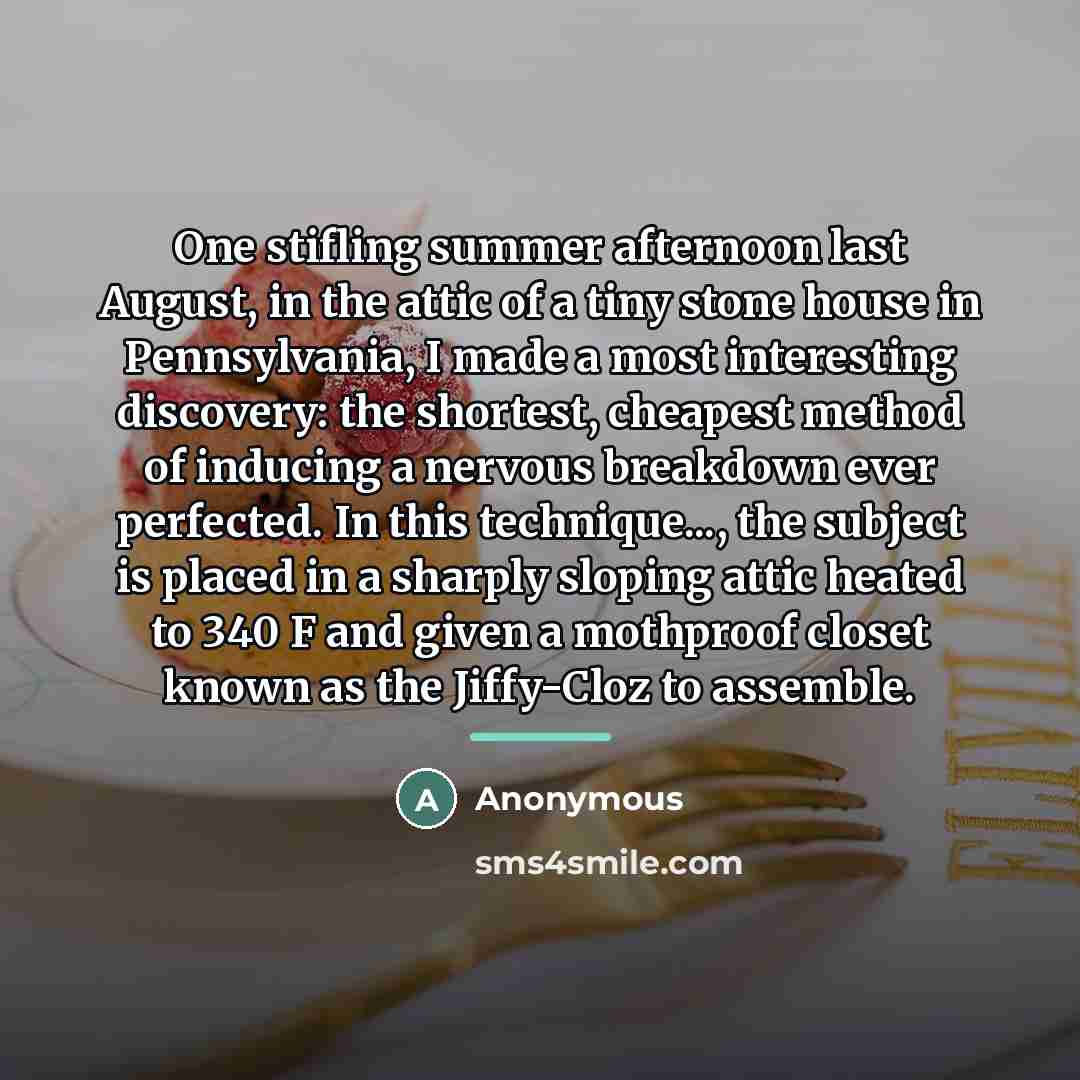 “One stifling summer afternoon last August, in the attic of…” quote by Anonymous