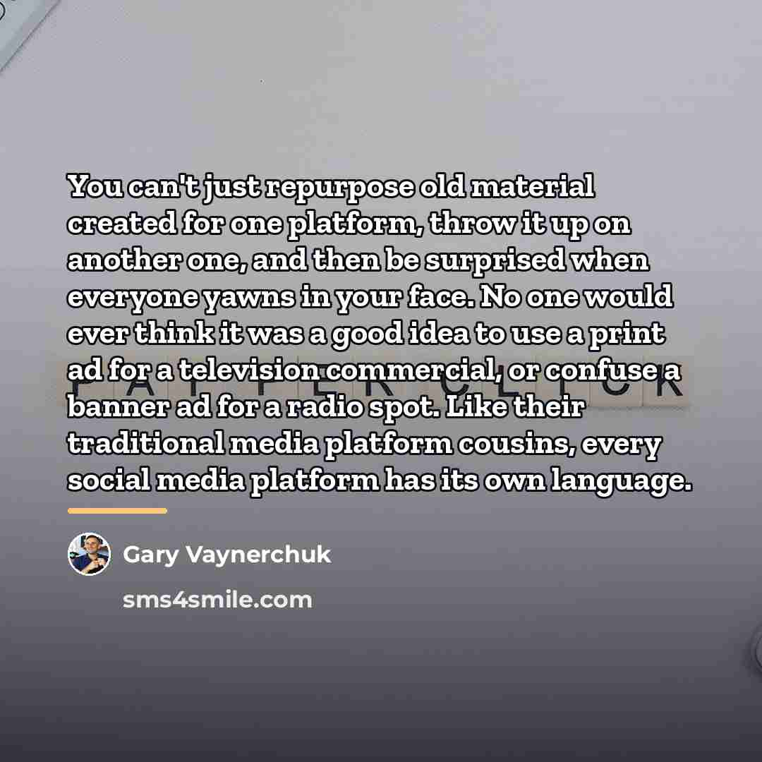 “You can't just repurpose old material created for one platform,…” quote by Gary Vaynerchuk
