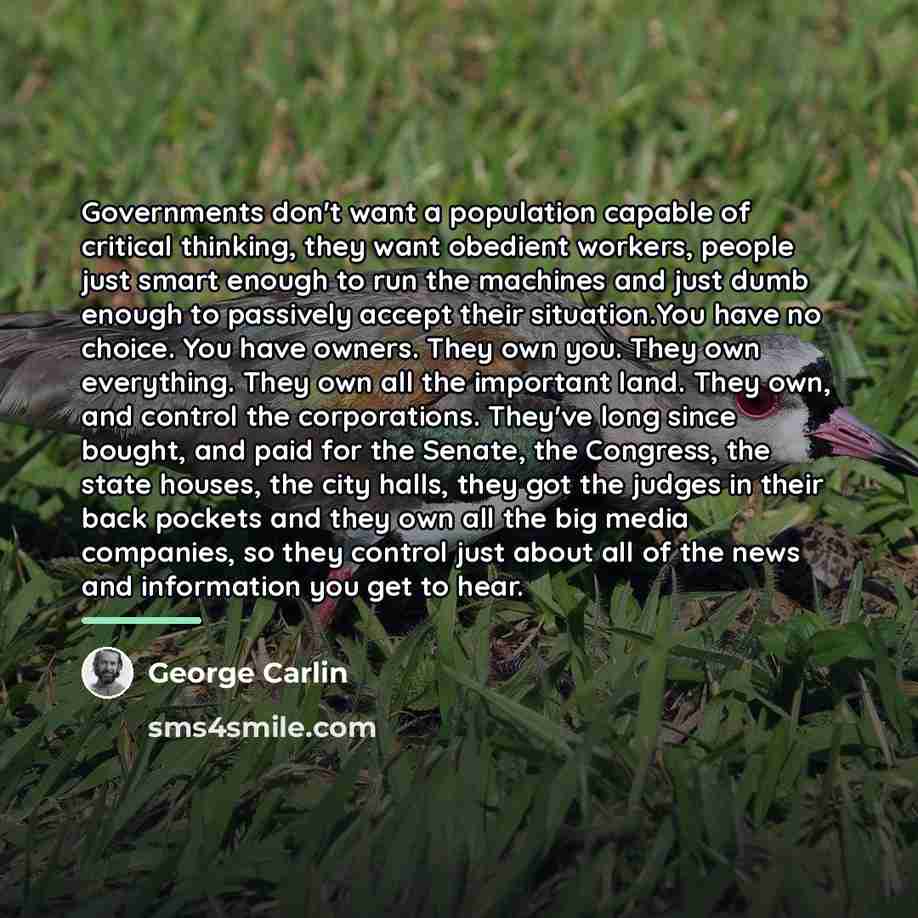 “Governments don't want a population capable of critical thinking, they…” quote by George Carlin