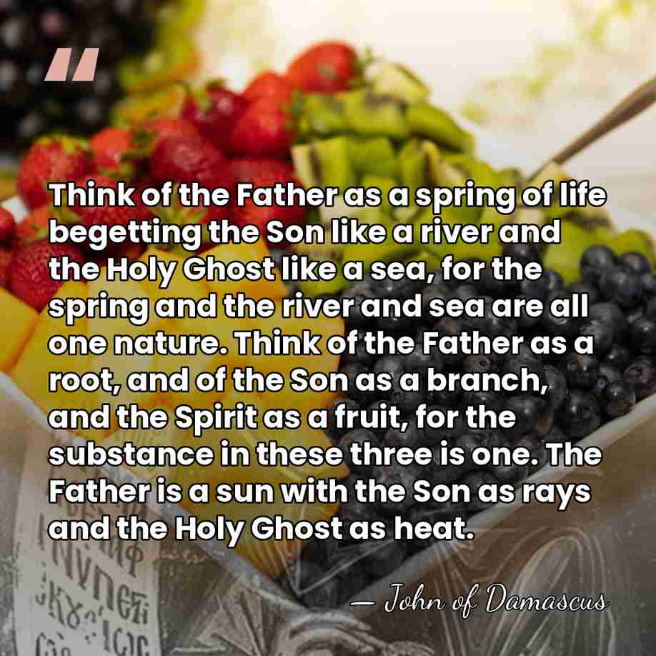 Think of the Father as a spring of life begetting the Son&hellip; - John of Damascus