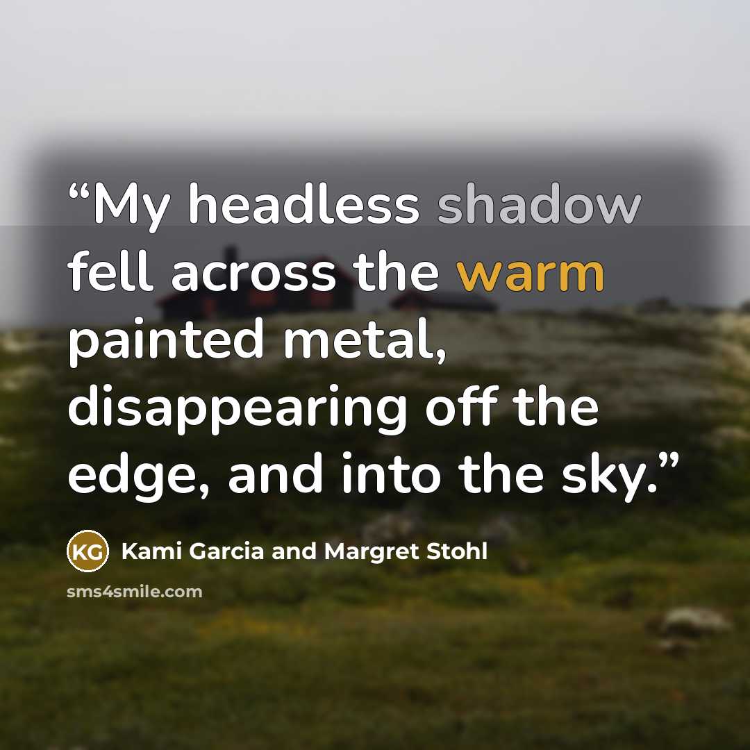 “My headless shadow fell across the warm painted metal, disappearing off the edge, and into the sky.” quote by Kami Garcia and Margret Stohl