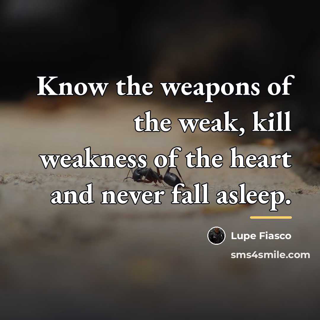 “Know the weapons of the weak, kill weakness of the…” quote by Lupe Fiasco