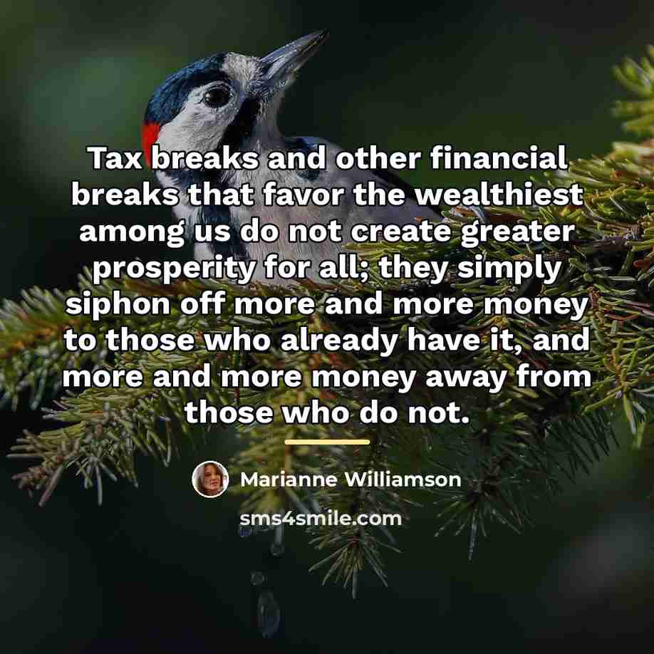 “Tax breaks and other financial breaks that favor the wealthiest…” quote by Marianne Williamson