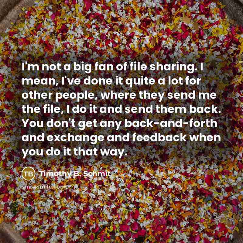“I'm not a big fan of file sharing. I mean,…” quote by Timothy B. Schmit