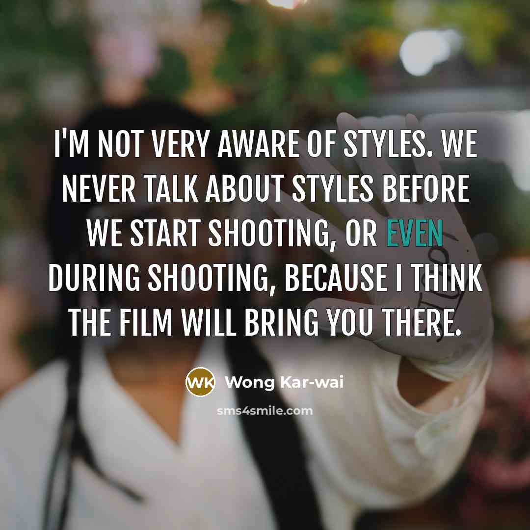 “I'm not very aware of styles. We never talk about…” quote by Wong Kar-wai