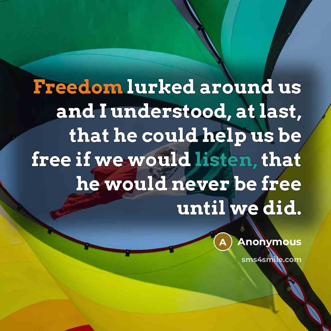 “Freedom lurked around us and I understood, at last, that…” quote by Anonymous