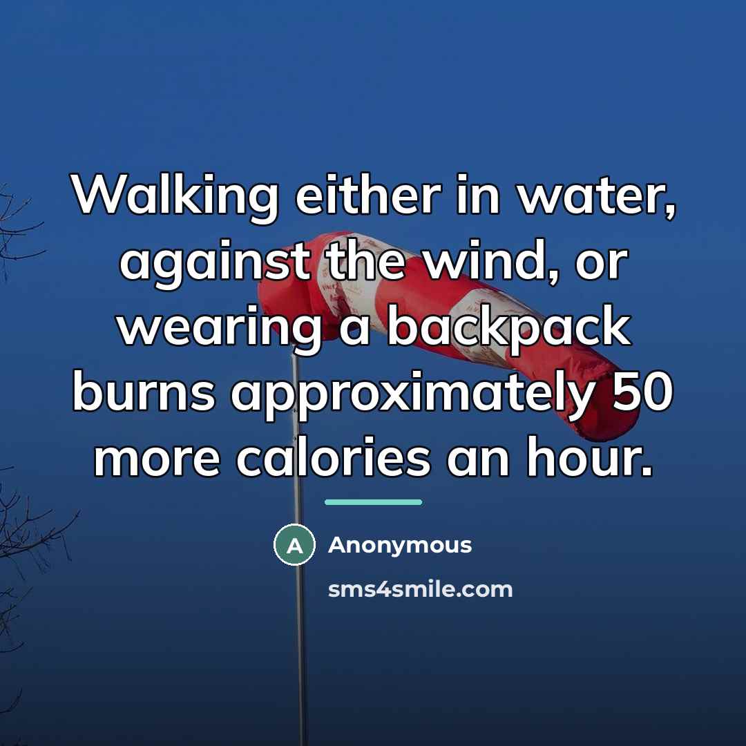 “Walking either in water, against the wind, or wearing a…” quote by Anonymous