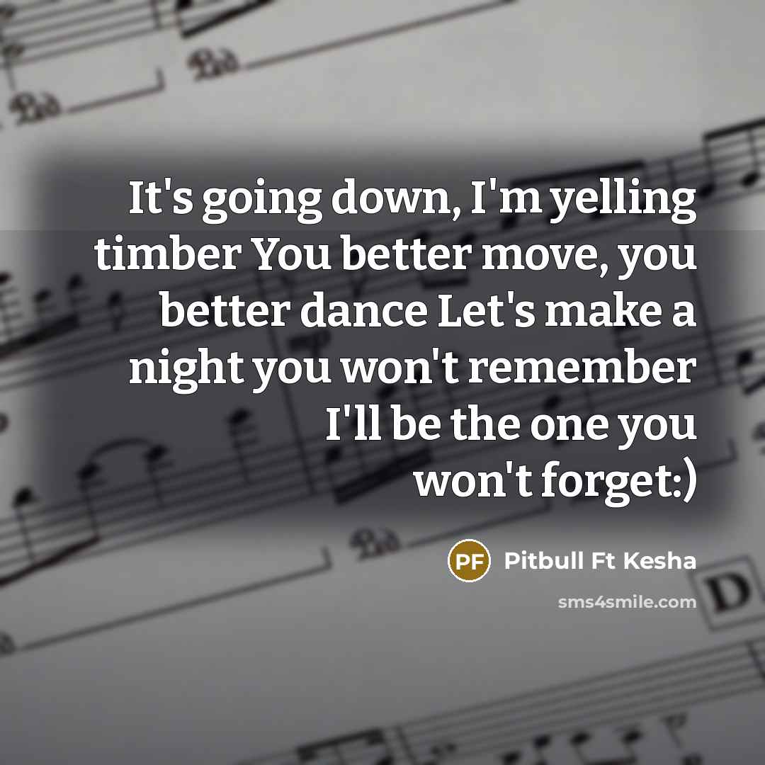“It's going down, I'm yelling timber You better move, you better dance Let's make a night you won't remember I'll be the one you won't forget:)” quote by Pitbull Ft Kesha