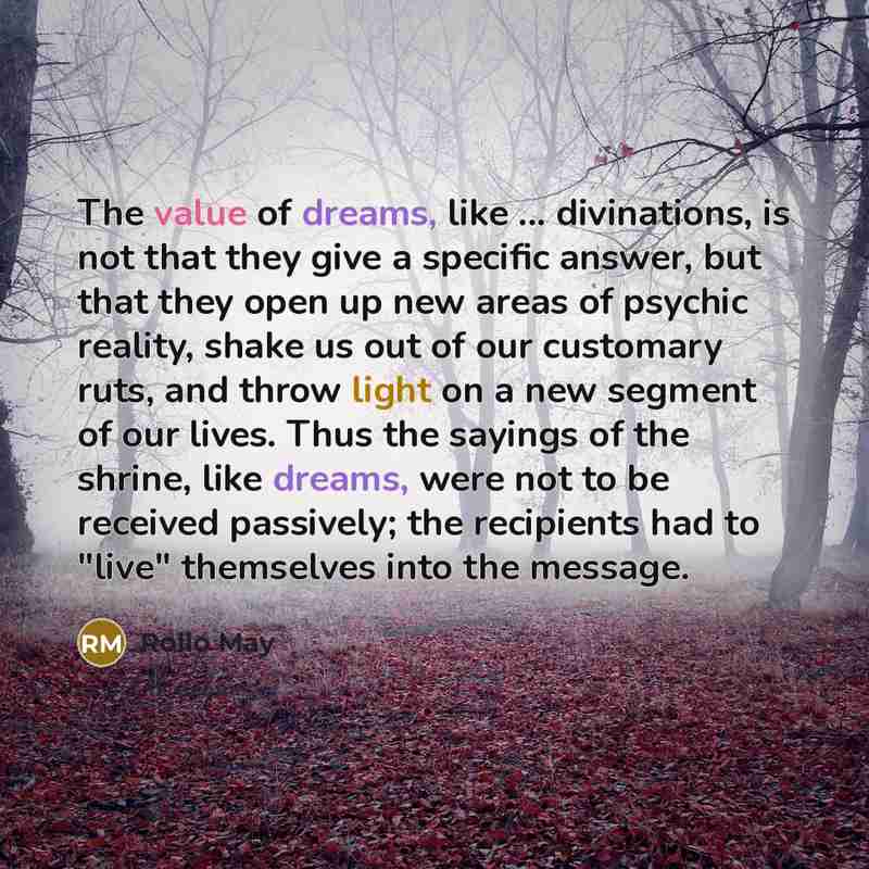 “The value of dreams, like ... divinations, is not that…” quote by Rollo May