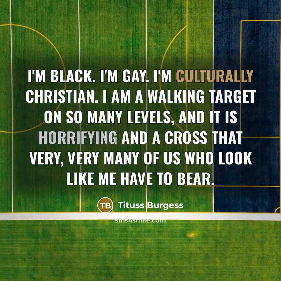 “I'm black. I'm gay. I'm culturally Christian. I am a walking target on so many levels, and it is horrifying and a cross that very, very many of us who look like me have to bear.” quote by Tituss Burgess