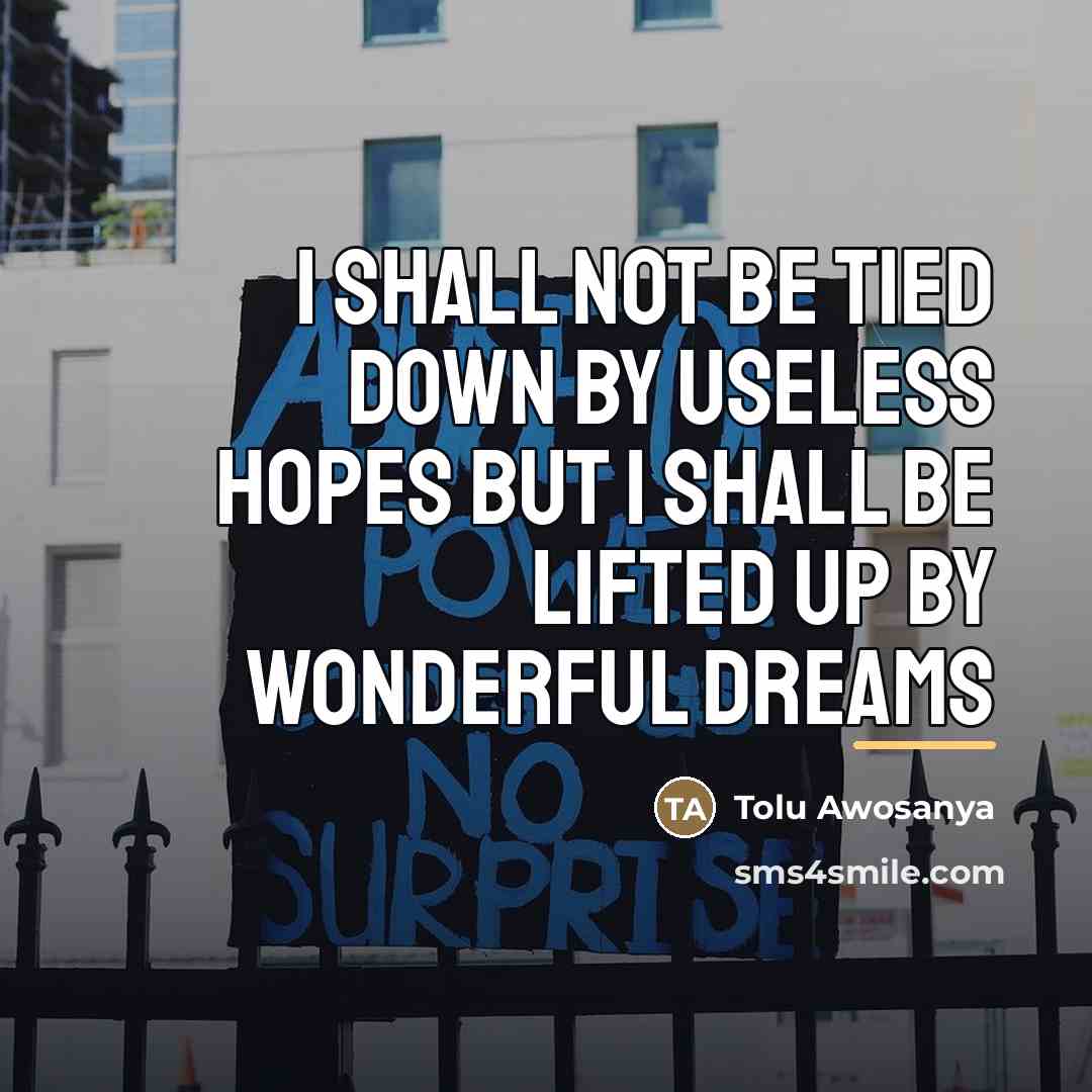 “I shall not be tied down by useless hopes but…” quote by Tolu Awosanya