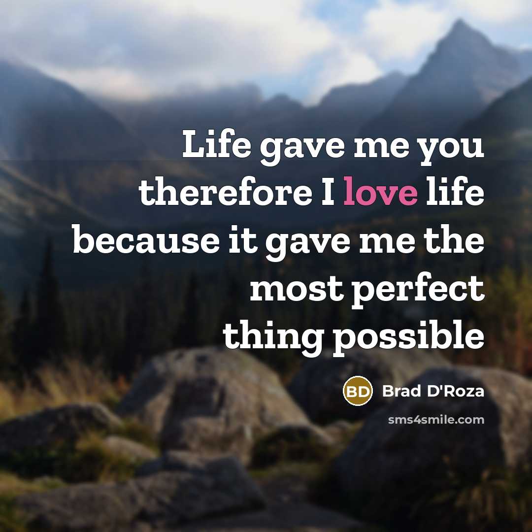 “Life gave me you therefore I love life because it…” quote by Brad D'Roza