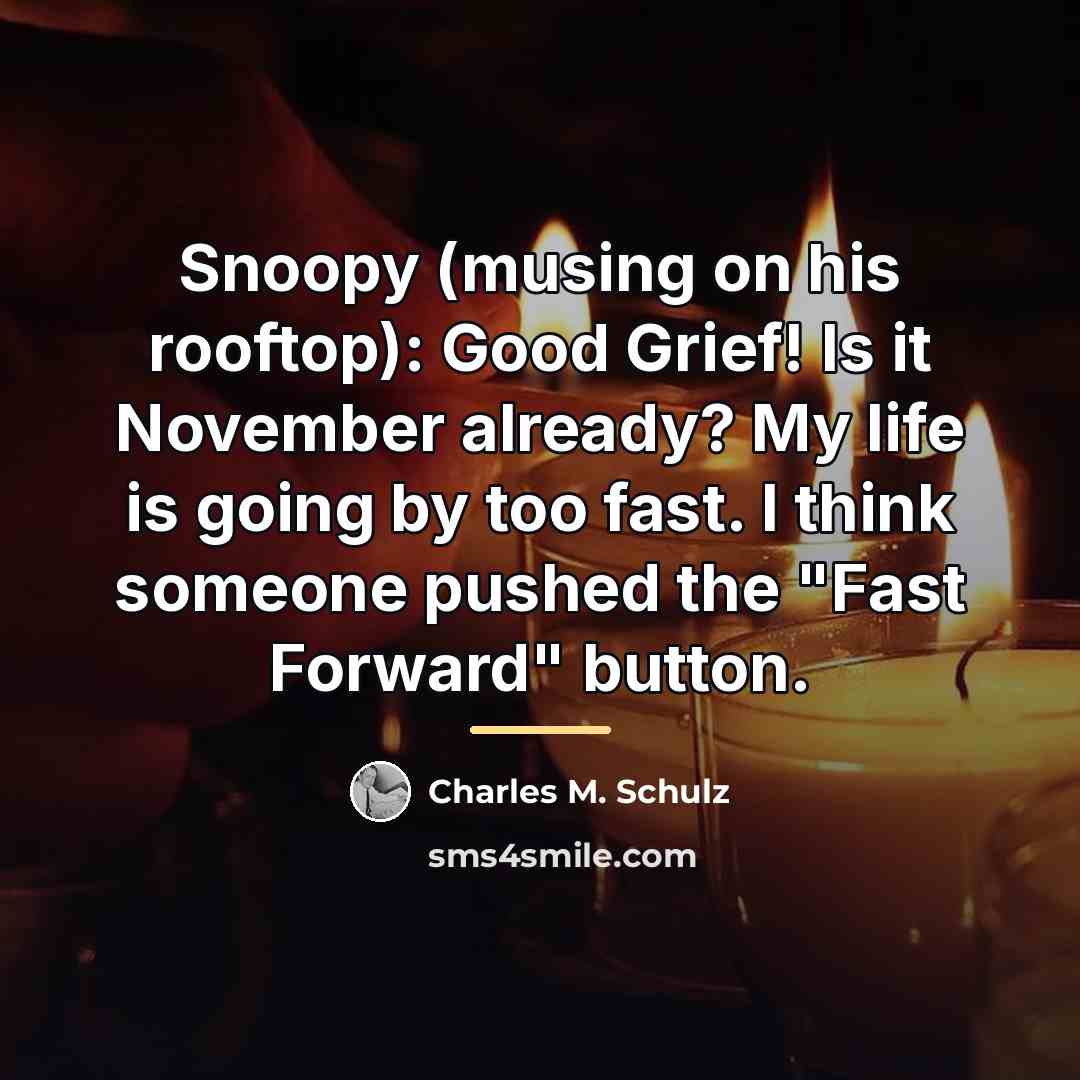 “Snoopy (musing on his rooftop): Good Grief! Is it November…” quote by Charles M. Schulz