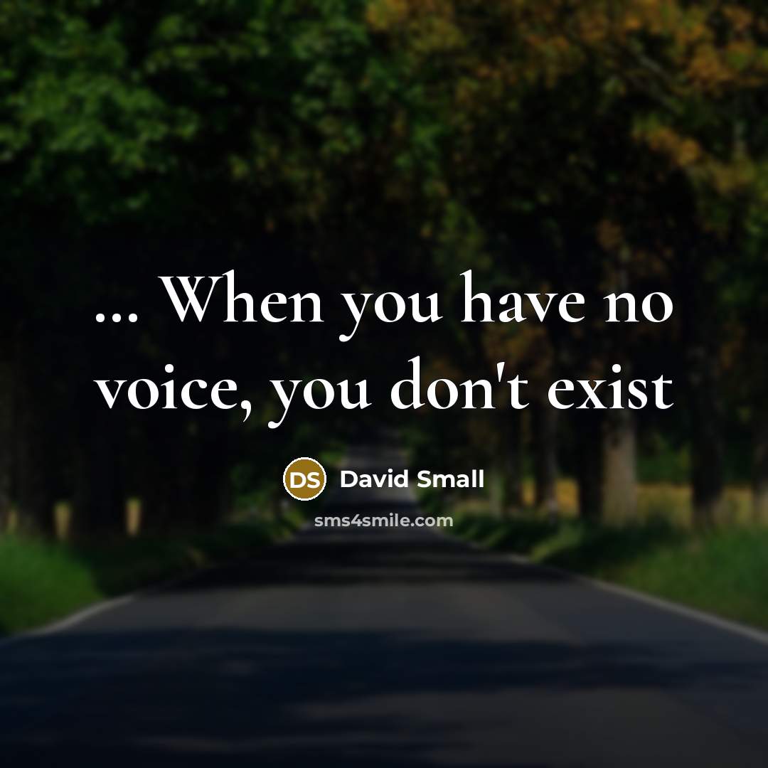 “.... When you have no voice, you don't exist…” quote by David Small