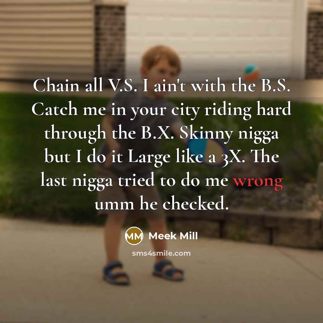 “Chain all V.S. I ain't with the B.S. Catch me…” quote by Meek Mill