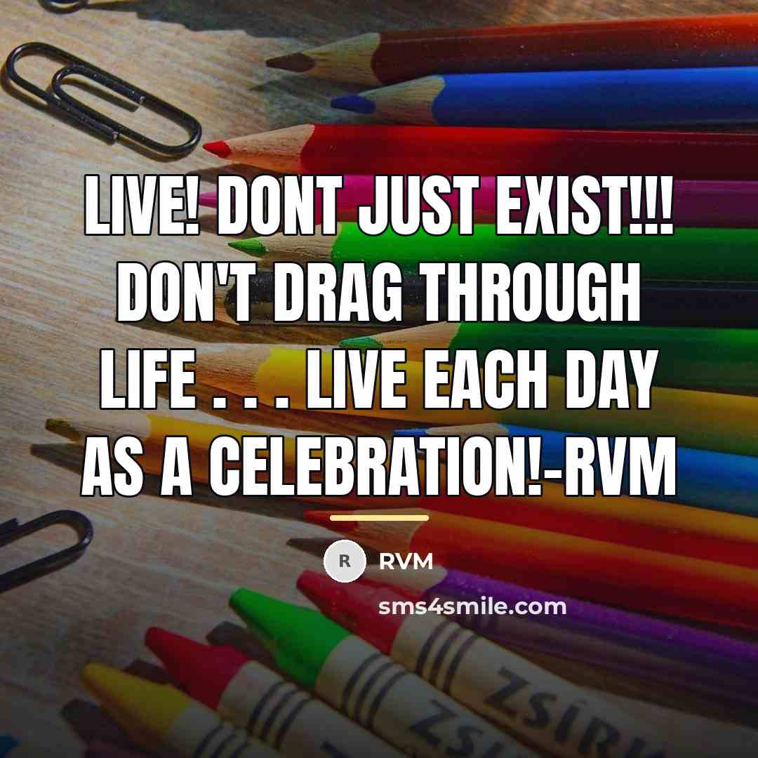 “Live! Dont just Exist!!! Don't drag through life . .…” quote by RVM