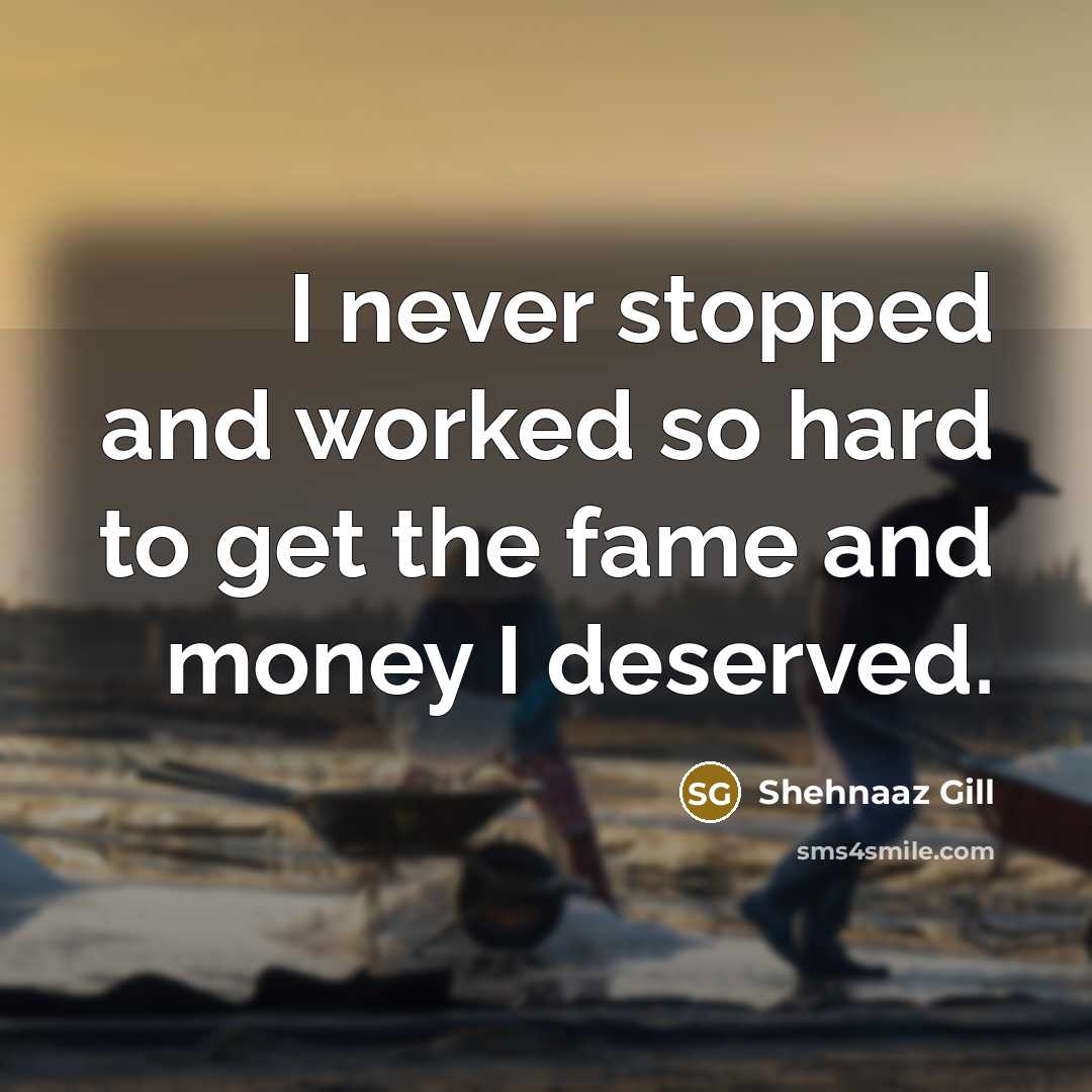 “I never stopped and worked so hard to get the…” quote by Shehnaaz Gill