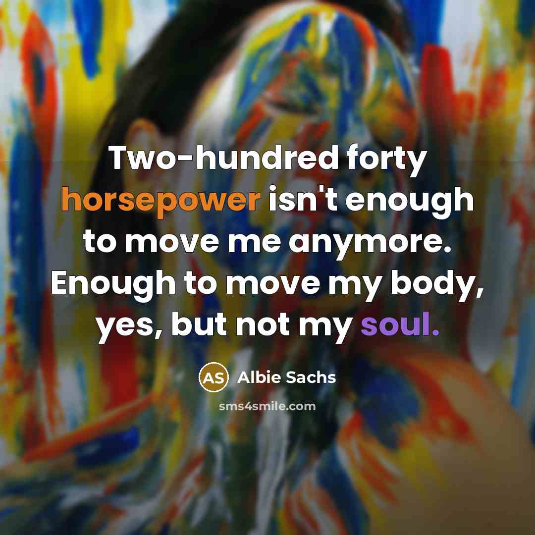 “Two-hundred forty horsepower isn't enough to move me anymore. Enough…” quote by Albie Sachs