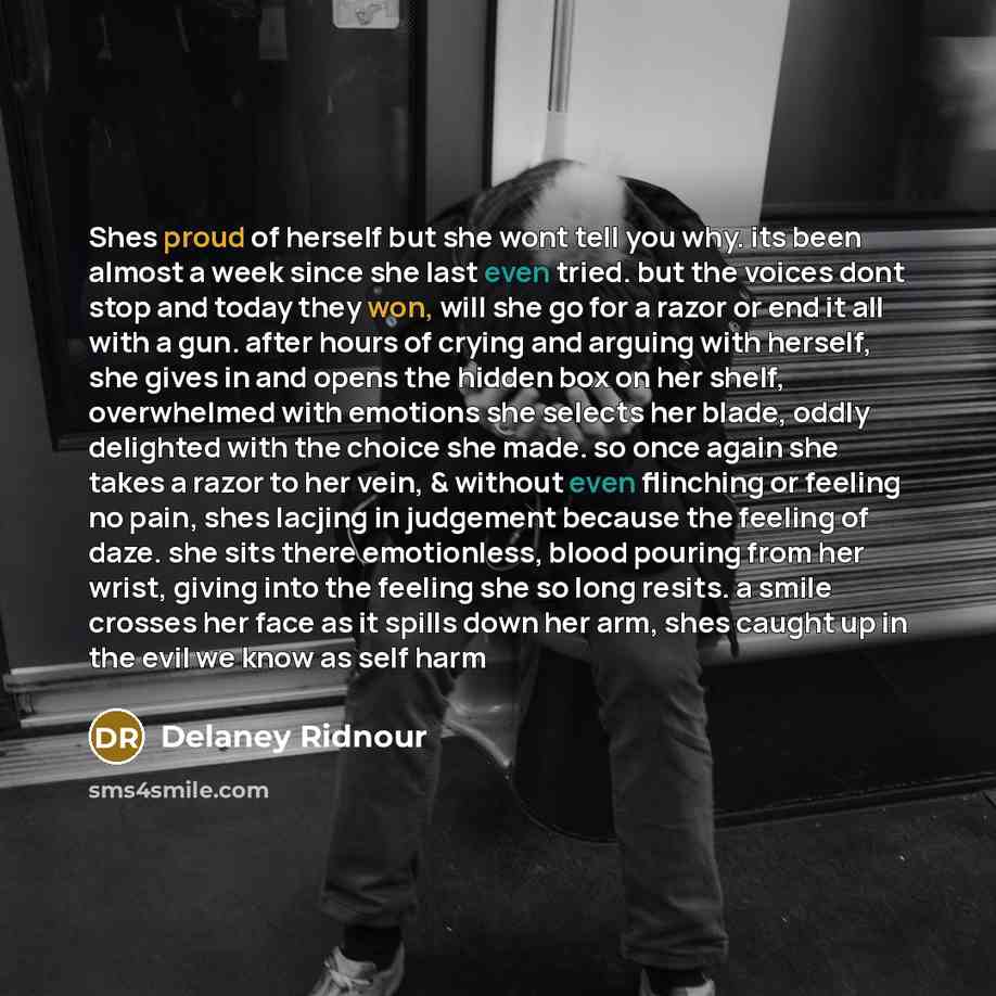 “Shes proud of herself but she wont tell you why.…” quote by Delaney Ridnour