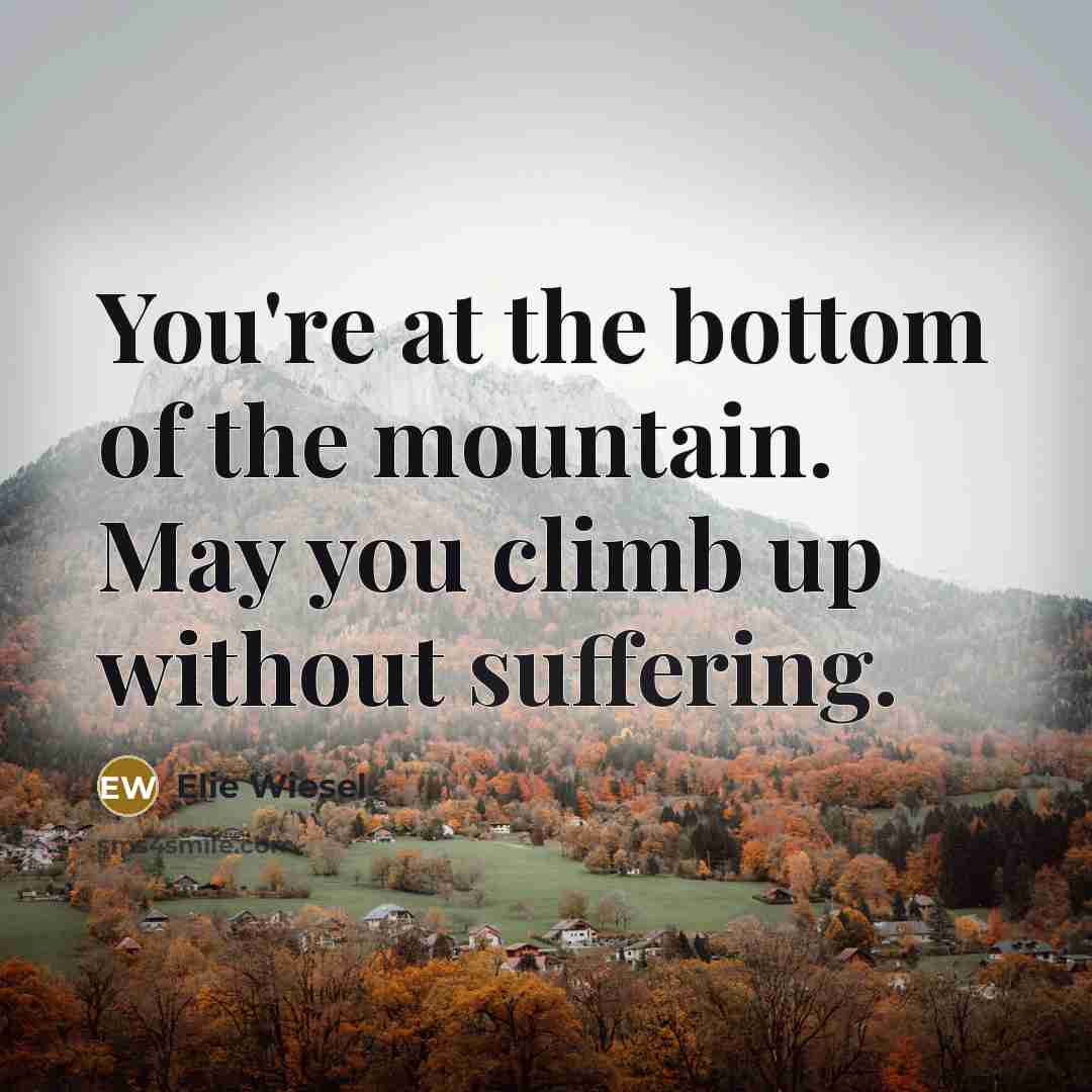 “You're at the bottom of the mountain. May you climb…” quote by Elie Wiesel