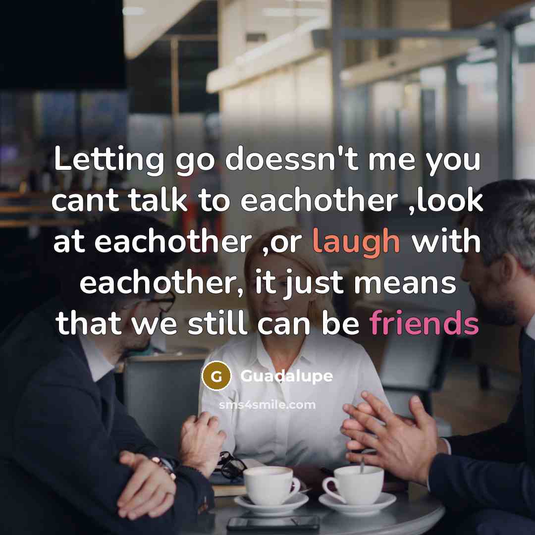 “Letting go doessn't me you cant talk to eachother ,look at eachother ,or laugh with eachother, it just means that we still can be friends” quote by Guadalupe