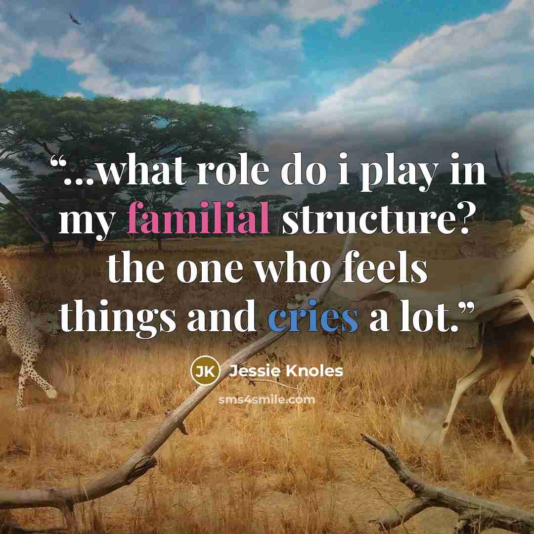 “...what role do i play in my familial structure? the one who feels things and cries a lot.” quote by Jessie Knoles