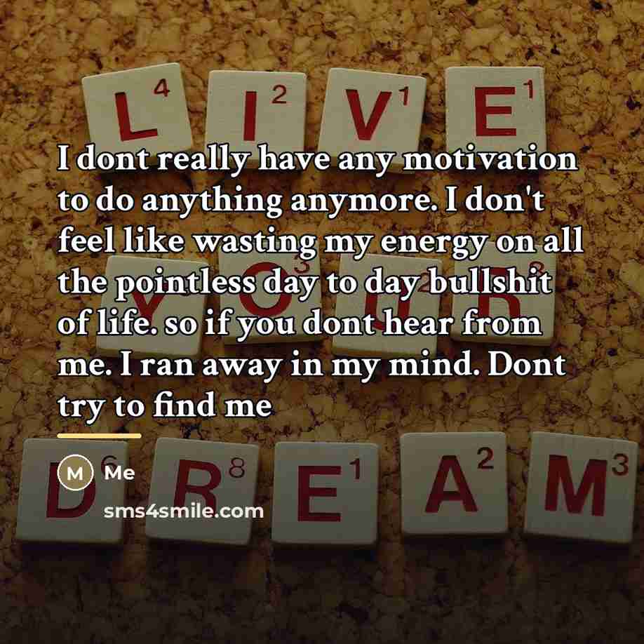“I dont really have any motivation to do anything anymore.…” quote by Me