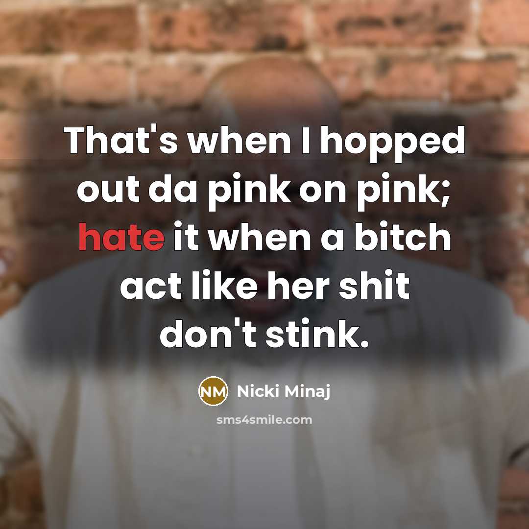 “That's when I hopped out da pink on pink; hate…” quote by Nicki Minaj