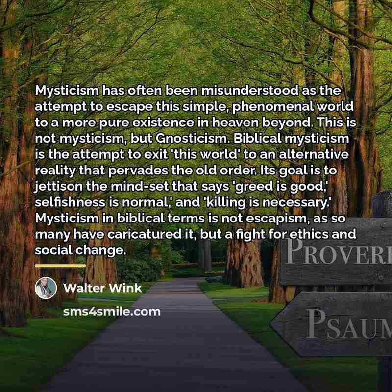 “Mysticism has often been misunderstood as the attempt to escape…” quote by Walter Wink