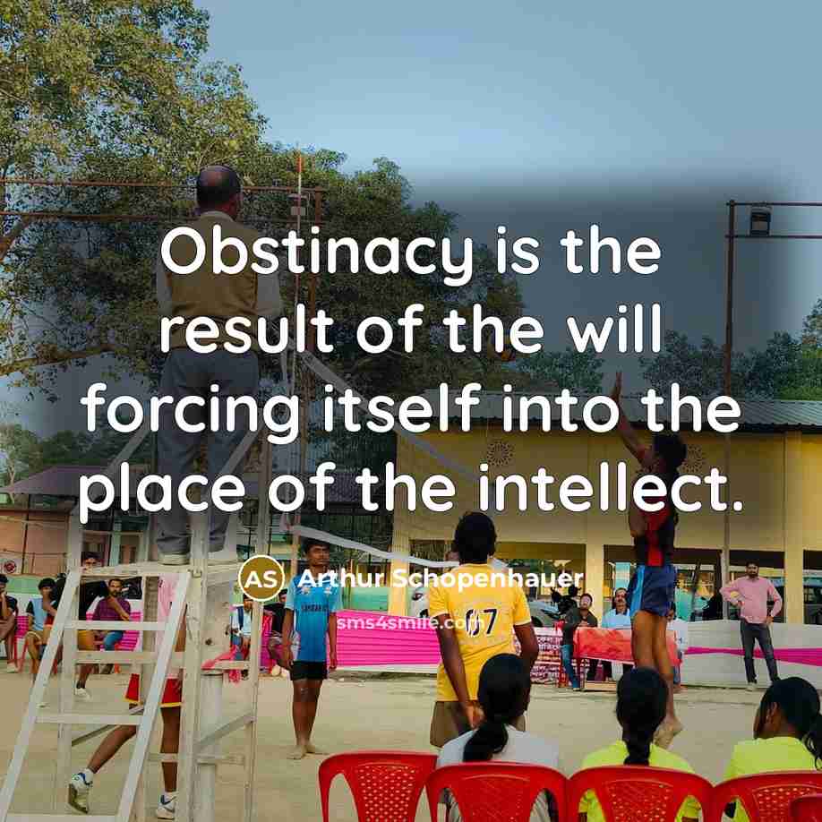 “Obstinacy is the result of the will forcing itself into…” quote by Arthur Schopenhauer
