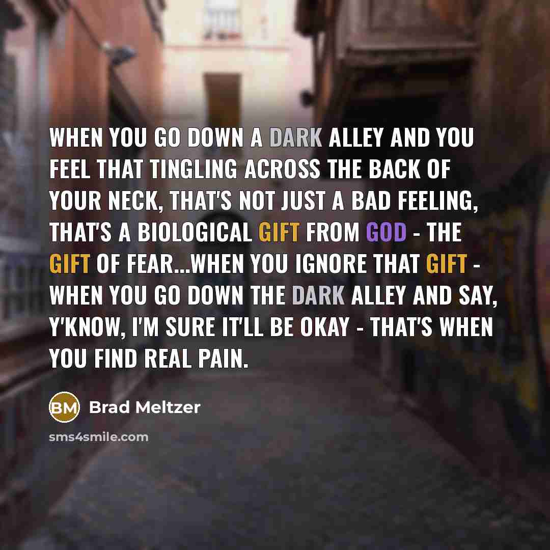 “When you go down a dark alley and you feel…” quote by Brad Meltzer