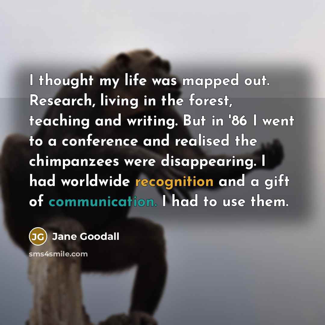 “I thought my life was mapped out. Research, living in…” quote by Jane Goodall