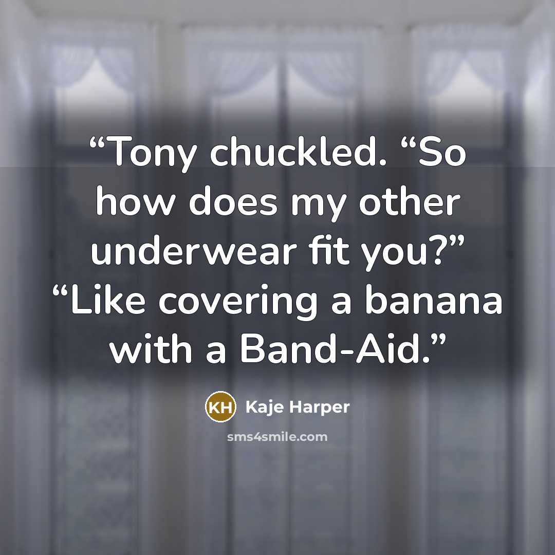 “Tony chuckled. “So how does my other underwear fit you?” “Like covering a banana with a Band-Aid.” quote by Kaje Harper