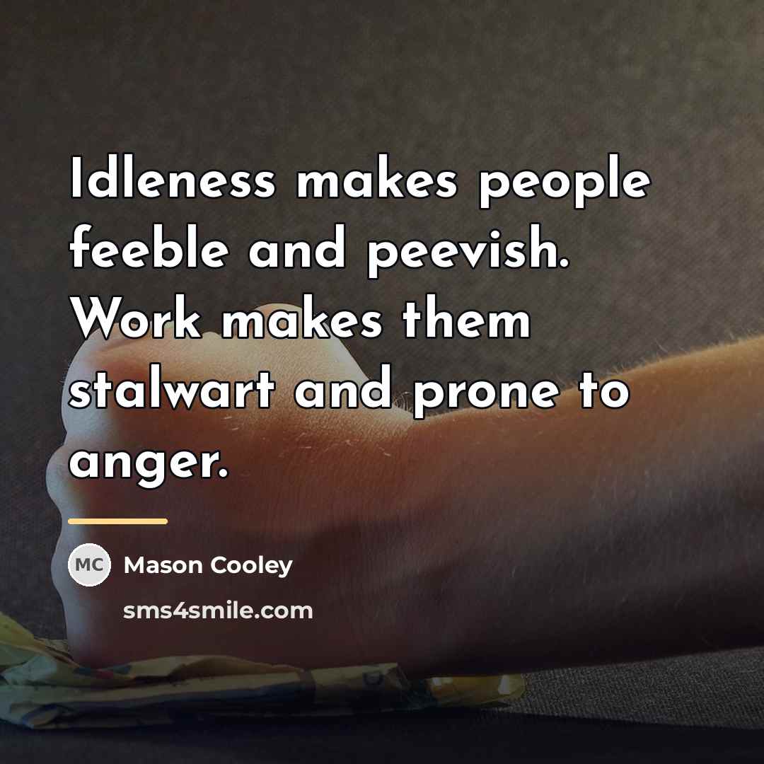 “Idleness makes people feeble and peevish. Work makes them stalwart…” quote by Mason Cooley